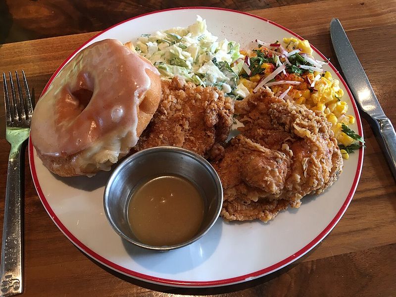 A plate of golden broasted chicken