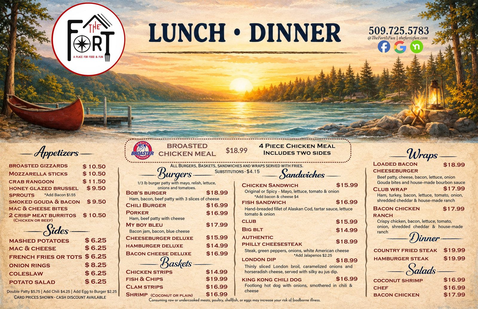 The Fort lunch and dinner menu